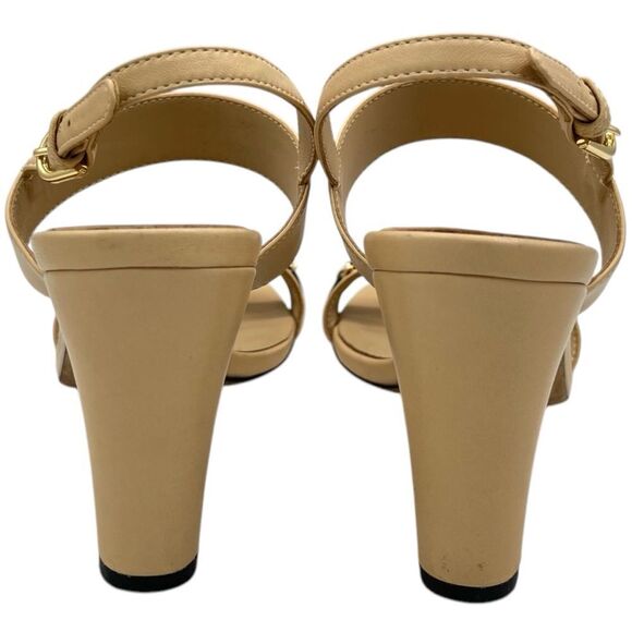 Chanel Beige Leather Open Toe Chain Heeled Slingback Sandals - Picture 4 of 9
